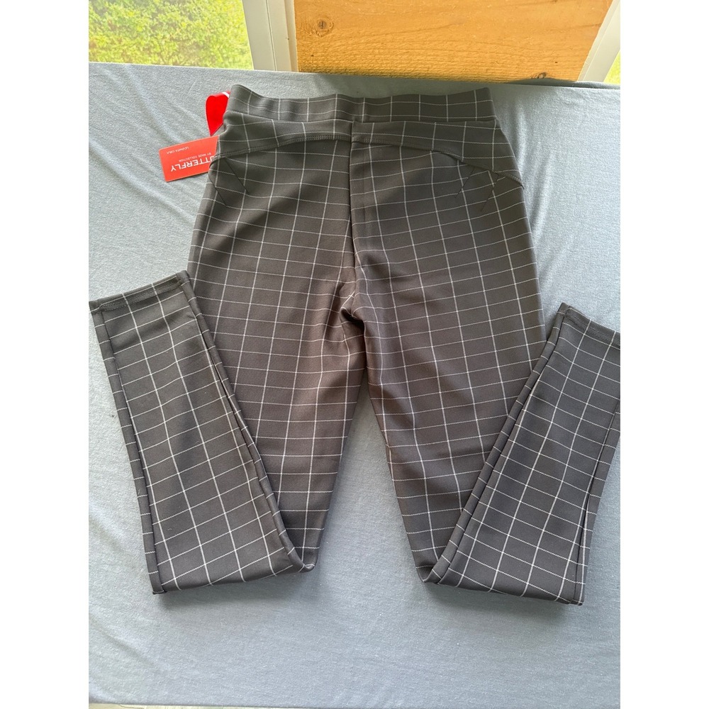 Butterfly by Maze Collection Scuba Plaid Slim Pants Black White Windowpane S - Picture 6 of 6